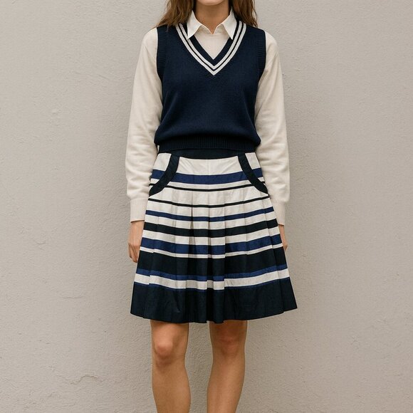 Ann Taylor A-Line Skirt 2 Collegiate Preppy Striped Cotton Old Money Aesthetic - Picture 1 of 10